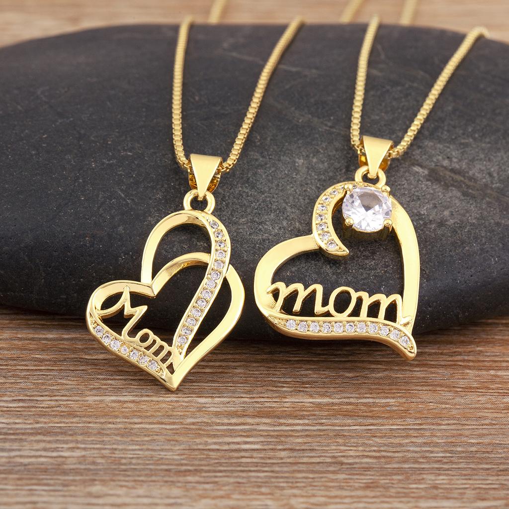 Nidin Hot Sale Heart Shape Mom Letter Charm Pendant Necklace 5 Styles For Women Female Shine Zircon Jewelry Mother's Day Gifts