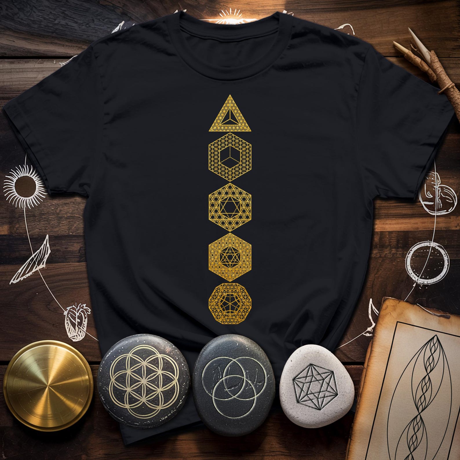 Platonic Solids T-Shirt | Sacred Geometry Symbol Tee XL