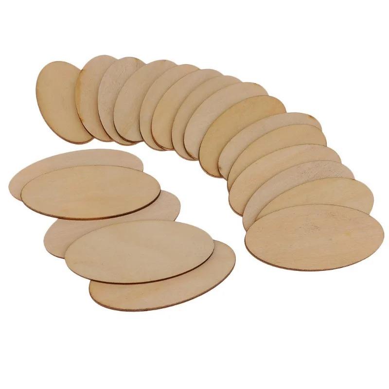Natural Rustic Wooden Cutout Oval Wood Pieces Tag Unfinished Wood Oval Slices for DIY Craft Wedding Centerpiece Christmas