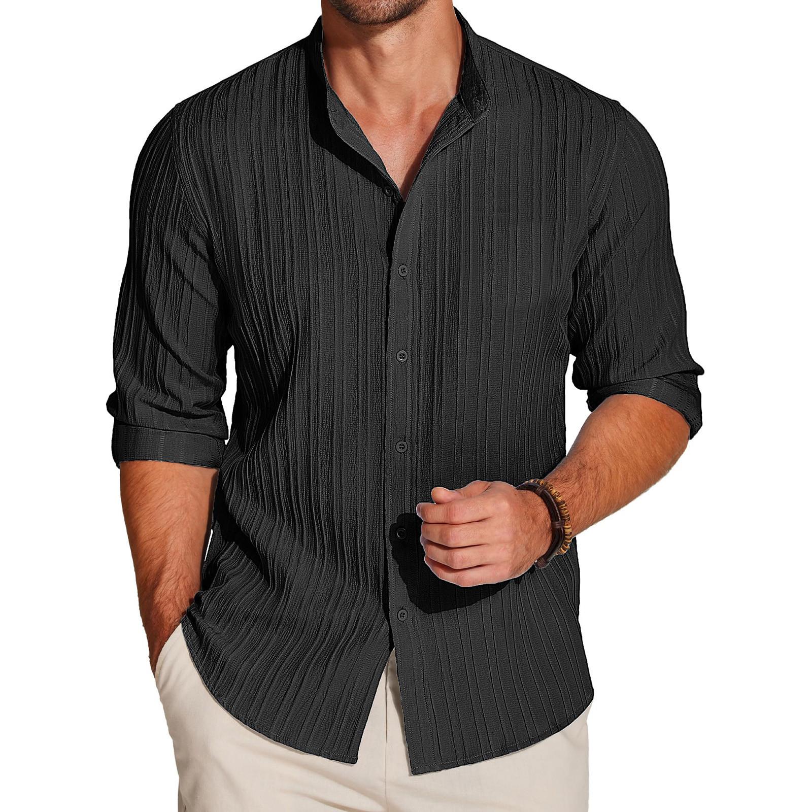 

Men s Summer New Loose Print Long Sleeve Shirt Cardigan Beach Shirt L чёрный