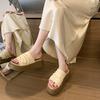 Comfort Version~ Thick Bottom Heightening Pleated Slippers Women's 2025 New Korean Version Versatile Flat Bottom One Word Cool Like Summer Outer Wear