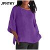 JPNTKY Women's Fashion Casual Solid Color Print O-Neck Long Sleeve Blouses & Shirts