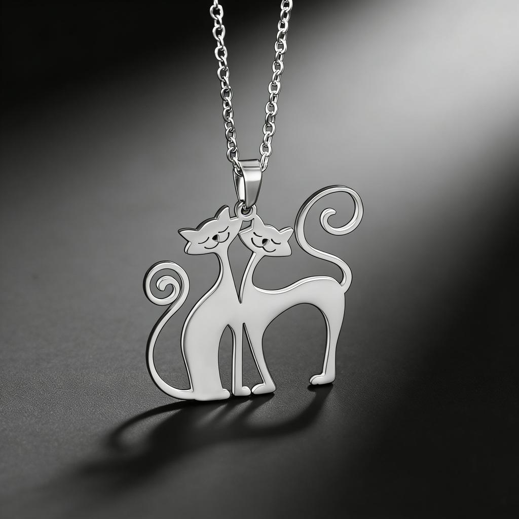 Collana Ciondolo Gatti Coppia, Gioielli Minimalisti in Acciaio Inossidabile per Animali Domestici, Catena Sottile Regalo per Amanti dei Gatti e Coppie
