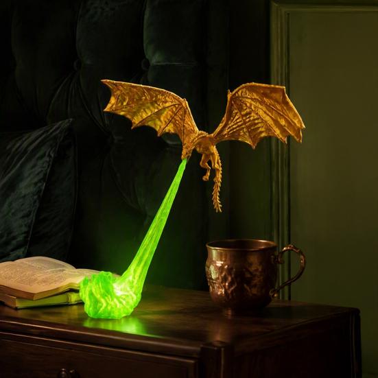 Mysterious Fantasy Collection Items 3D Printed Fire-Breathing Dragon Shelf Decor, Flying Nook Bookshelf Light, Black Design Mythical Creature