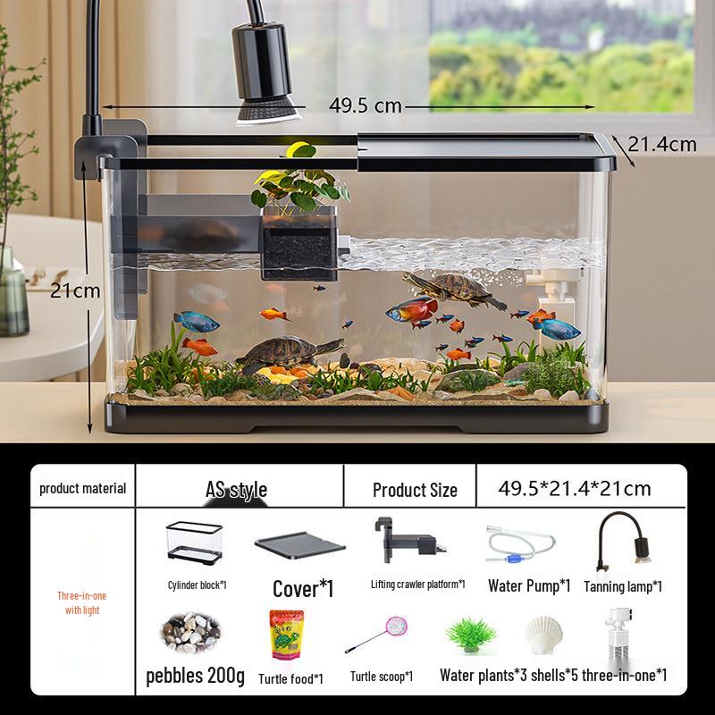 Versatile Desktop Turtle & Fish Aquarium with Basking Platform and Integrated Circulation System
