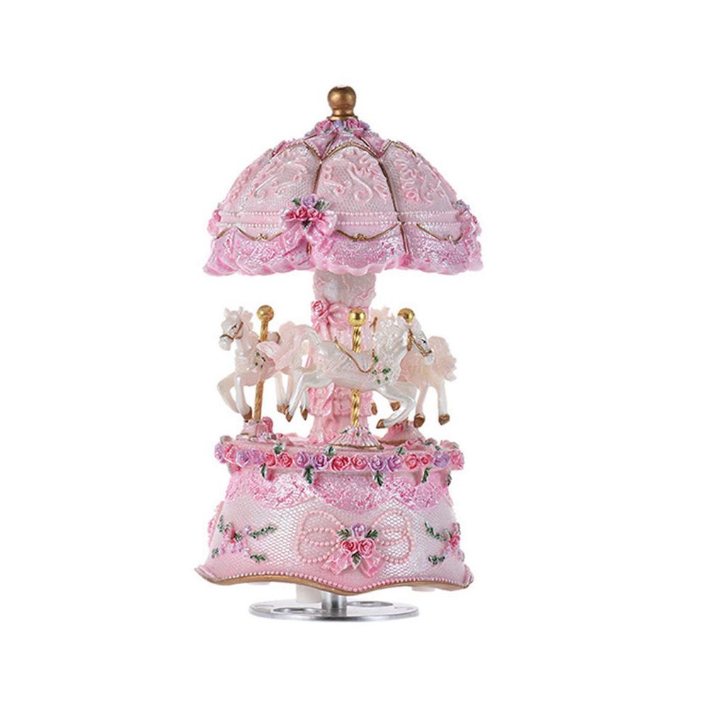 Luxury Dream 3 Horse Rotating Carousel Merry Go Round Windup Music Carousel with Colorful Color Change LED Luminous