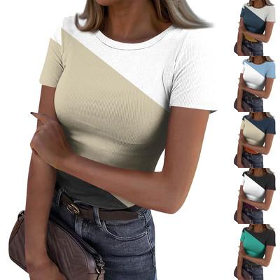 Ladies Slim Bottom T-shirt Fashion Casual   Round Neck Pullover Short Sleeve Top