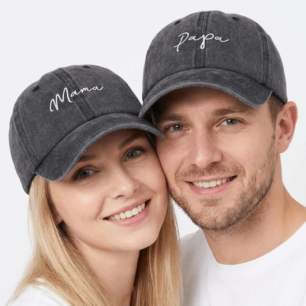 Washed Cotton Mama Papa Embroidery Caps Adjustable Baseball Cap Parents Couple Baseball Hats Gift