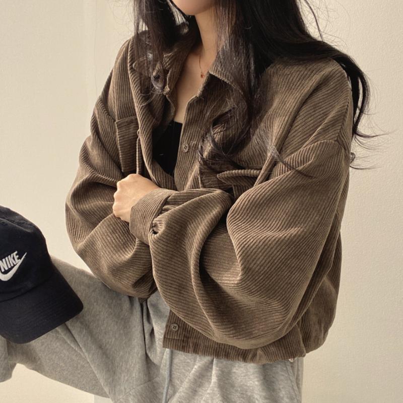 2023 Autumn Retro Loose Corduroy Casual Jacket Comfortable Thickened All-match Long-sleeved Shirt Top Women's Chic Short Coat