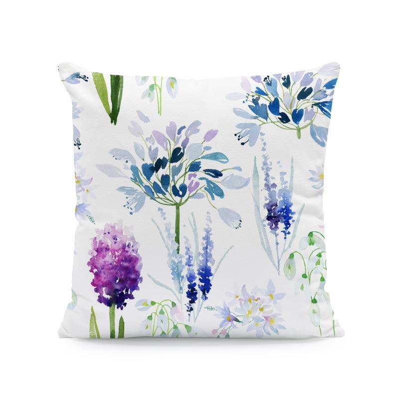 Simple Blue Floral Print Home Decor Pillowcase Bedroom Living Room Sofa Decoration Polyester Cushion Cover With Zipper