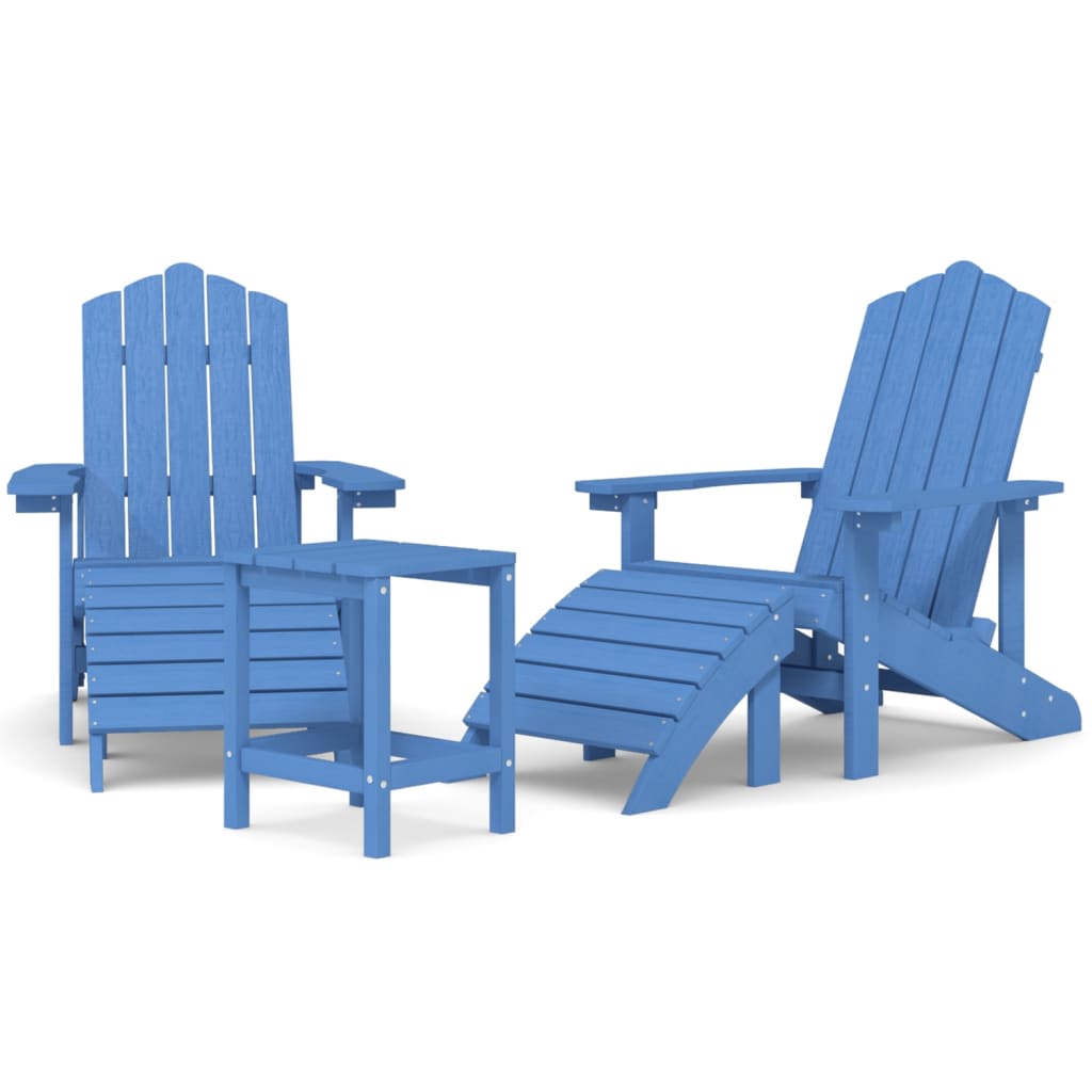 Vidaxl Krzesła Adirondack Z Podnóżkami I Stolikiem, Hdpe, Niebieskie