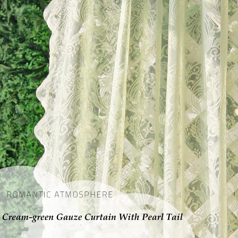 Romantic French Curtain Lace Curtain Finished American Pastoral Vintage Pearl White Tulle Fabric Room Bedroom Punch Hook Yarn