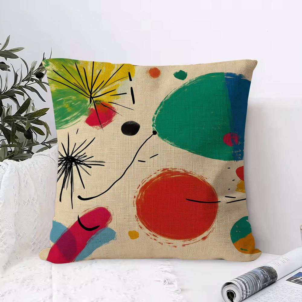 J-Joan M-Miros Art Cushion Cover Breathable Linen Pillow Cover Skin-Friendly Home Decor Pillowcase With Hidden Zipper