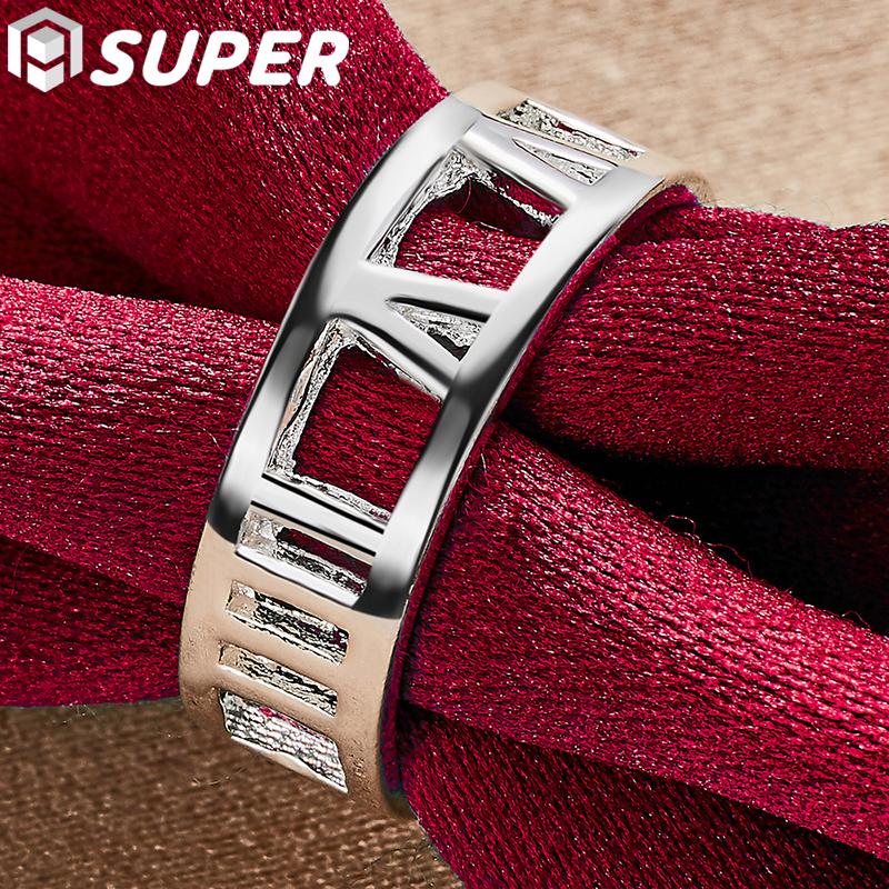 925 Sterling Silver Hollow Roman Numerals Ring Jewelry