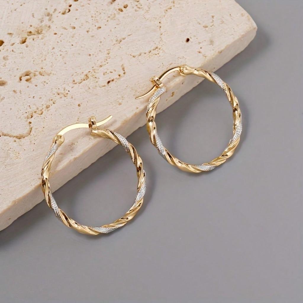 1 Paio di Orecchini Rotondi Dorati a Filo Ritorto, Stile Lusso Retrò, Accessorio Quotidiano, Regalo alla Moda per Donna
