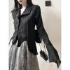 Y2k Blouse Women Vintage Black Shirt Gothic Harjauku Pleated Button Up Korean Dark Tight Long Sleeve Aesthetic Female