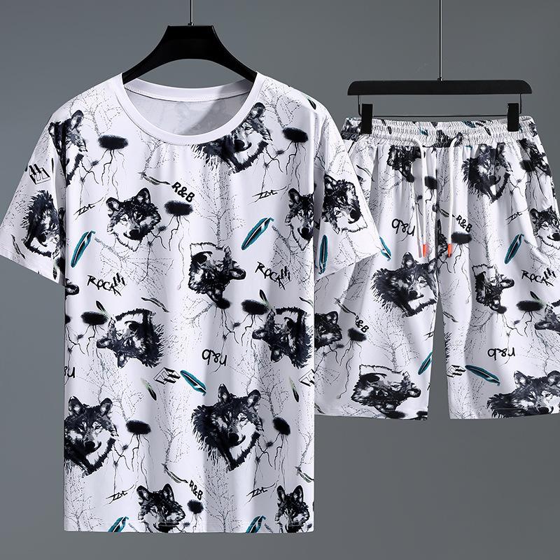 Mens Summer Thin Section Casual Sports Suit Short-sleeved T-shirt + Quick-drying Shorts Plus Size Two-piece Set