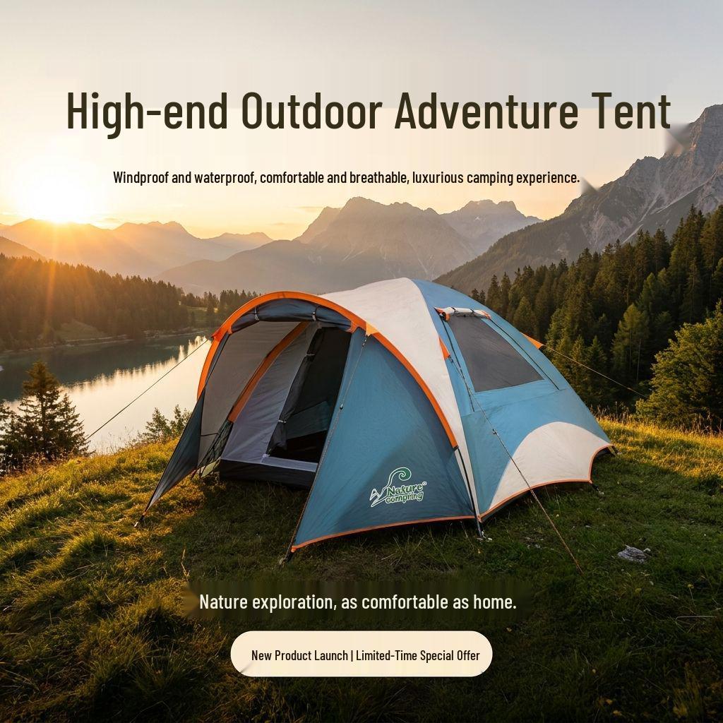 Lightweight Multi-Person Camping Tent with Vestibule - Windproof & Rainproof for Hiking & Outdoor Travel