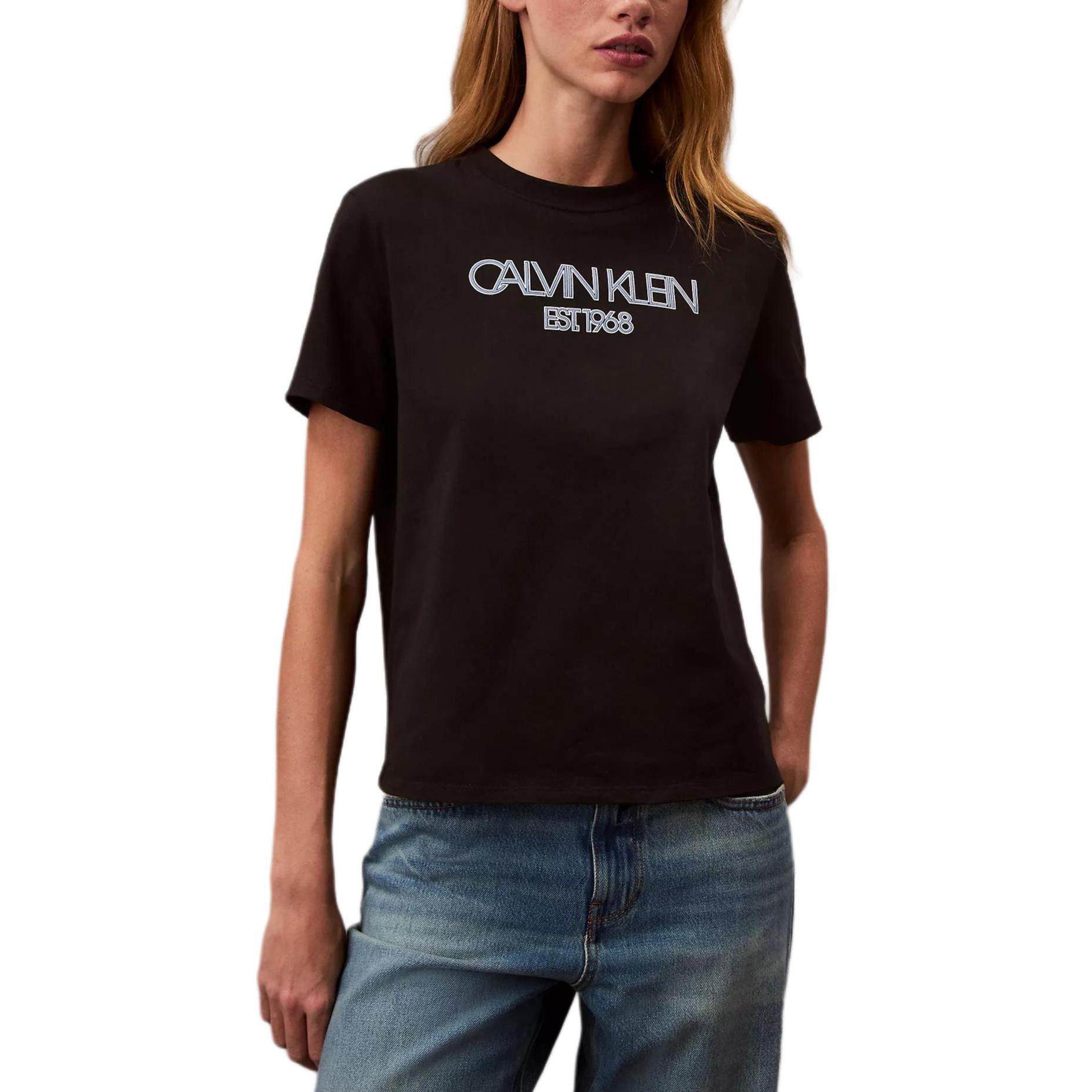 

Calvin Klein Повседневная Удобная Мягкая Дышащая Футболка с Круглым Вырезом и Коротким Рукавом Женские Топы Черный 478003S-001 M