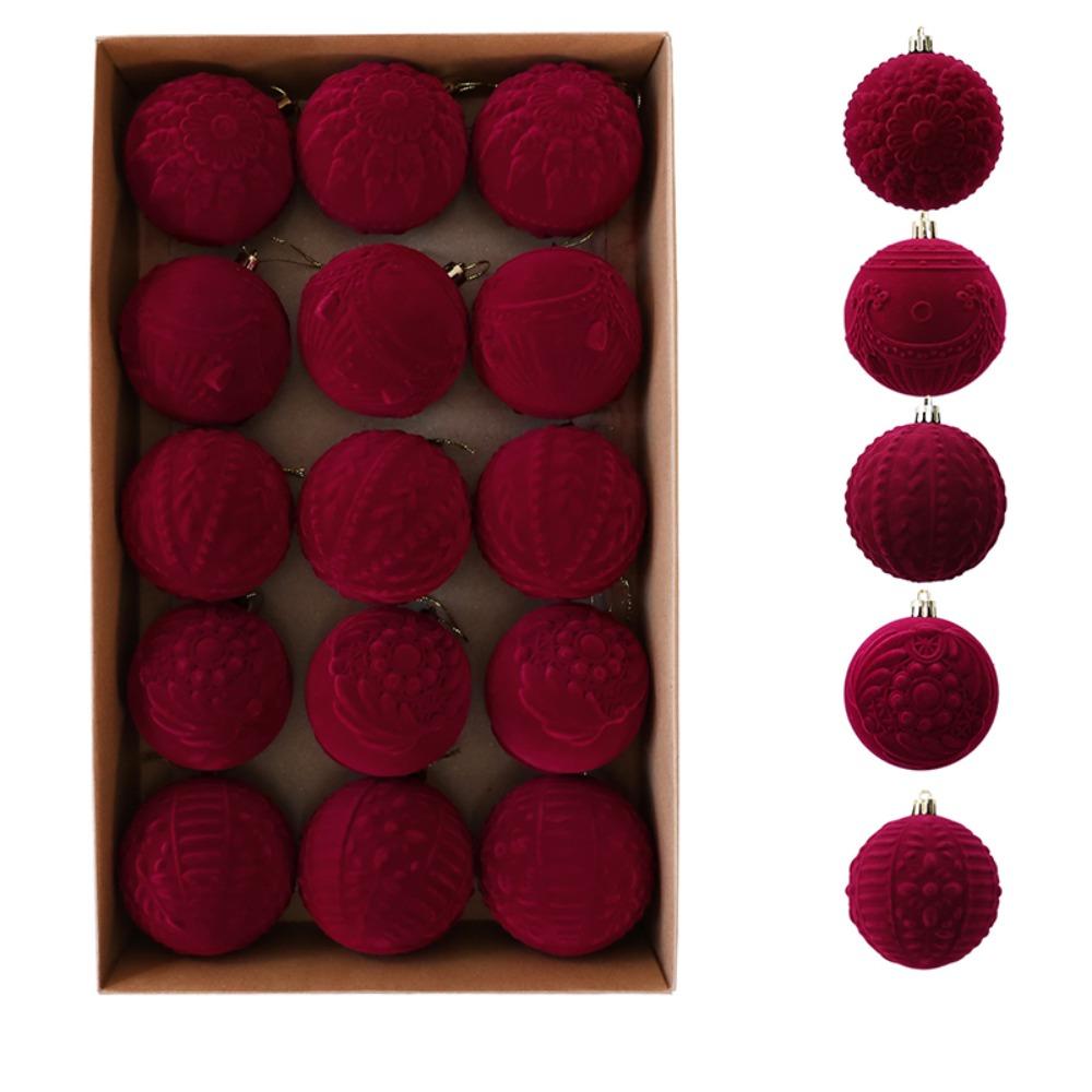 Break-Resistant Velvet Christmas Hanging Balls 8 CM Red Tree Hangable Bauble Set Indoor Decor