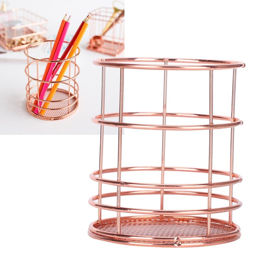 2Pcs Rose Gold Desktop Storage Basket Hollow Design Storage Container  Chopsticks Container