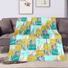 "Geometric Patchwork with Urban Motifs" Patterned flannel blanket perfect for the bedroom living room, sofa, or a little nap