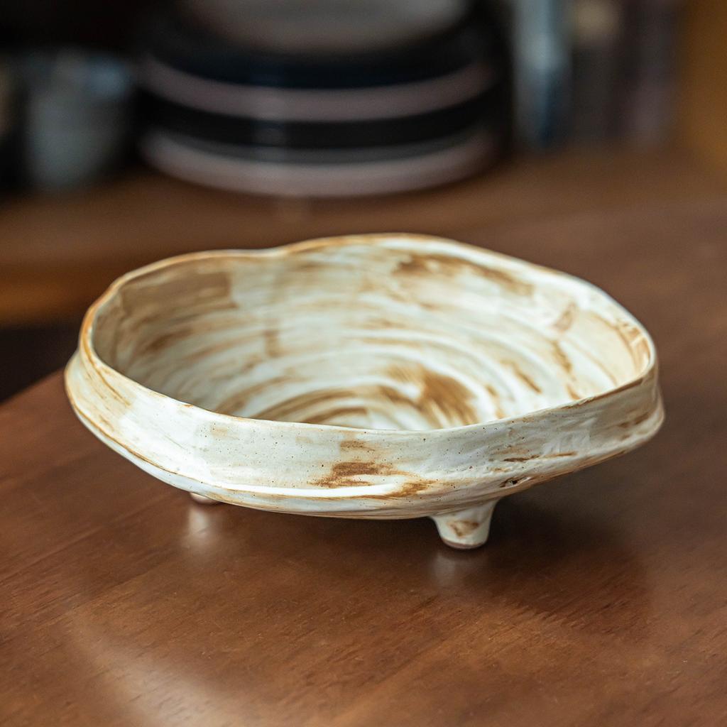 Plate Coarse Pottery Tableware Three-Legged Special-Shaped Plate Household Restaurant Fruit Plate Retro Dessert Plate Jingdezhen Same Commercial