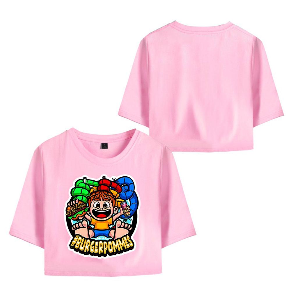 Letnia Moda Damska Seksowny Burger Frytki ICrimax Nadruk Krótki Rękaw Crop Top Zabawne Koszulki Hipster O-szycie Fajne Topki