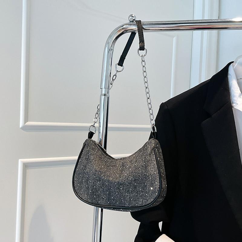 Women Shoulder Bag Fashion Denim Shoulder Bag, Simple Solid Color Handbag, Women's Chain, Underarm Hand, Women's Bag