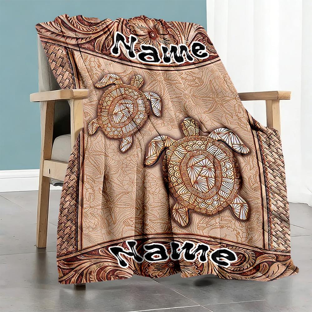 Two Turtles114 Personalized Name Blanket Multi-purpose Customizable Blanket Soft & Cozy Versatile for Sofa Home Decor Seaside Couch for All Occasions