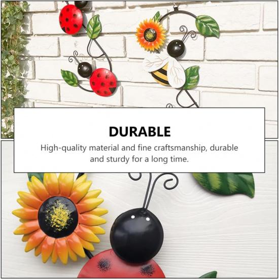 Hemoton Ladybug Ornament Metal Ladybug Wall Decor On Branch Wall Sculpture Art for Backyard Garden Lawn Porch Outdoor Decorations Hanging Wall