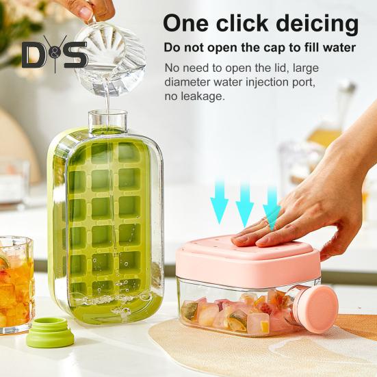 Water Bottle Ice Tray Press-to-Cold 2-in-1 Ice Cube Mold & Kettle Quick Ice Making Portable Bottle Easy Release Silicone Mold Touch-Free Freezer Cup