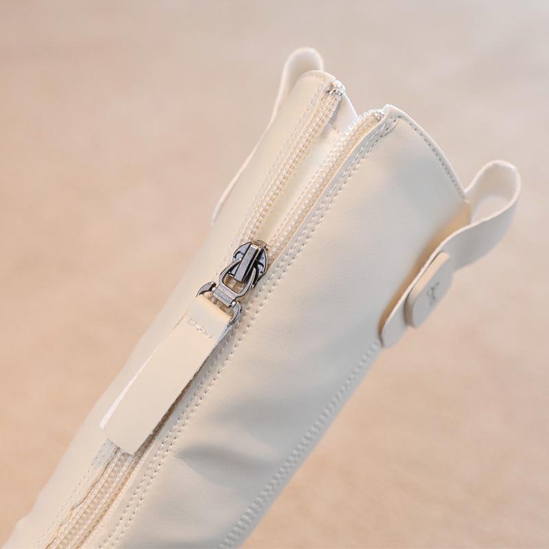 Children's Long and High Boots Winter New Style with Added Fleece Girls' Two Cotton Leather Boots