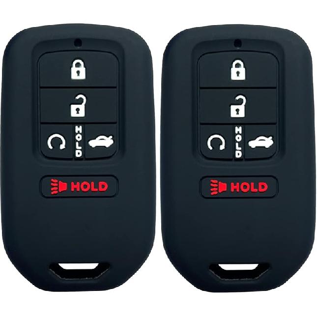 2Pcs Coolbestda Silicone Full Protective Key Fob Remote Cover Case Skin Jacket for 2017 2018    Honda Civic Accord Pilot CR-V 5 Buttons Smart Key