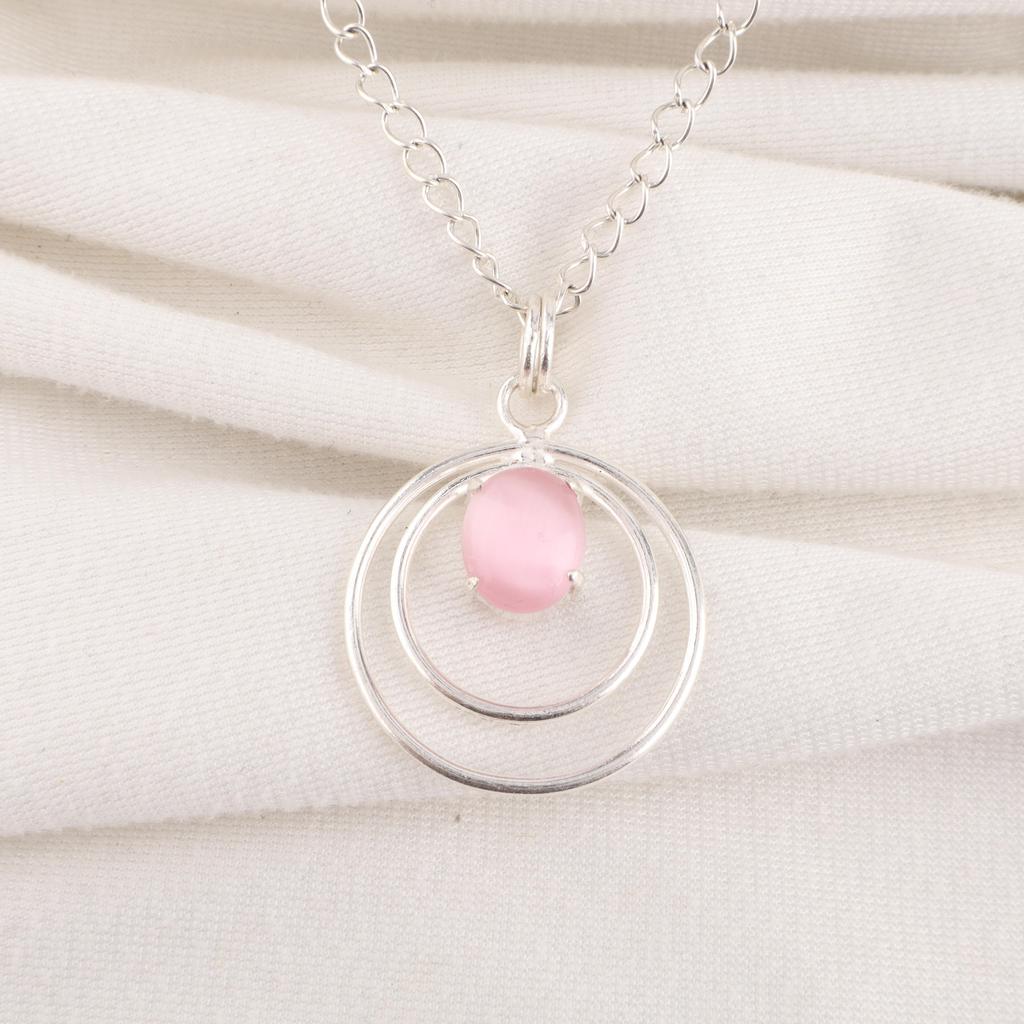 Pink Cat's Eye Pendant, 925 Sterling Silver Pendant Jewelry, Handmade Pendant Gemstone Jewelry For Memorial Day