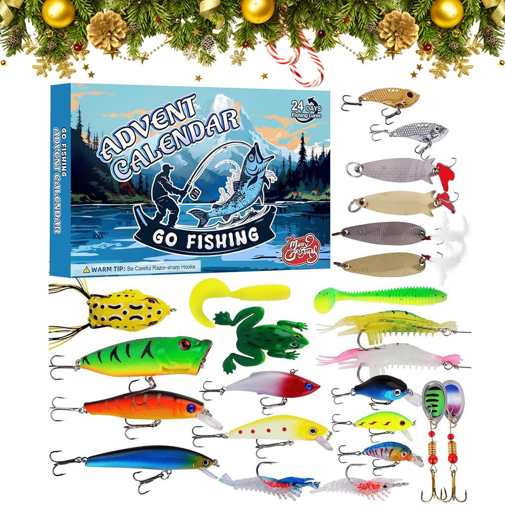 2025 Fishing Advent Calendar Christmas Fishing Baits Fishing Tackle Set 24 Days Christmas Countdown Calendar Fishing Lures Box