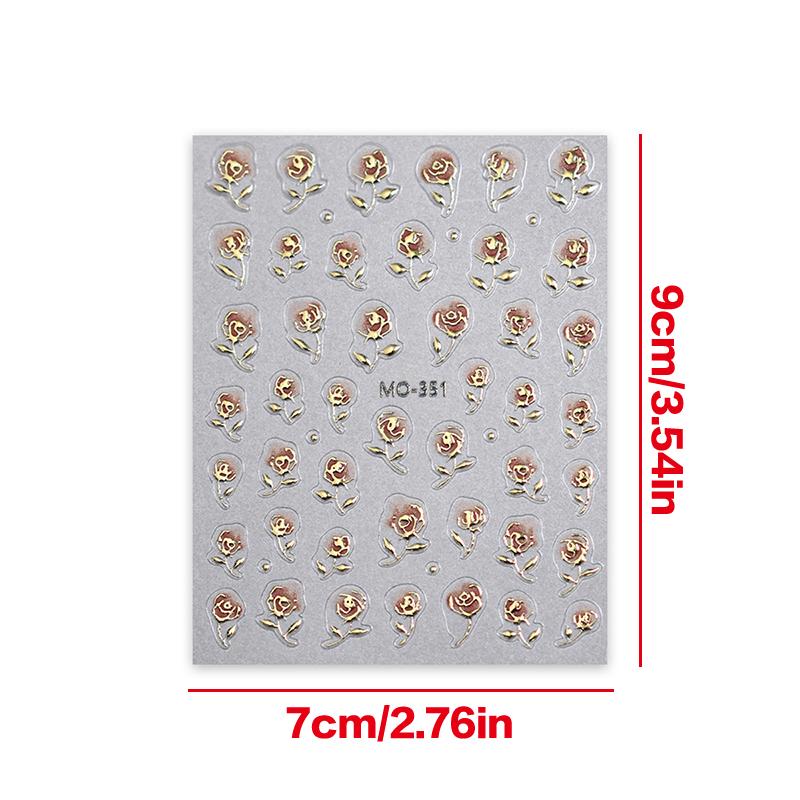 Gold Rose Flowers 3D Self Adhesive Nail Art Decorations Stickers High Quality Manicure Decals Accessories