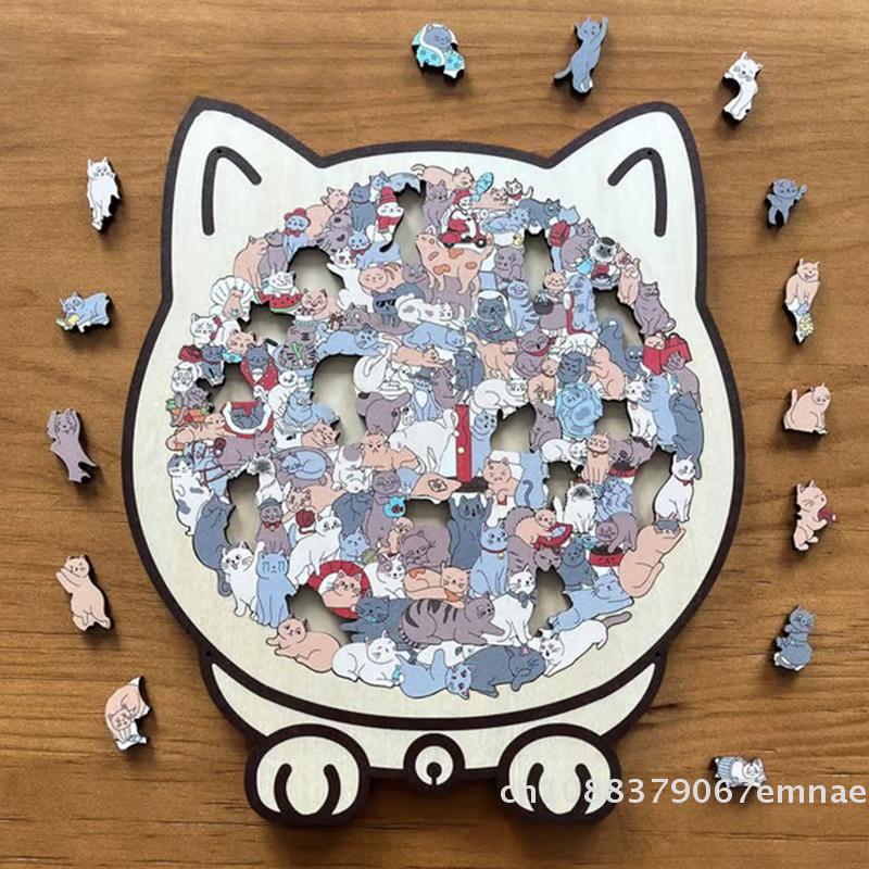 [ZYAS]135Pc Morandi Color Cat-Shaped Wooden Jigsaw Puzzle Irregular Cats Shaped Animal Pieces For Home Decor & Party Games Gifts