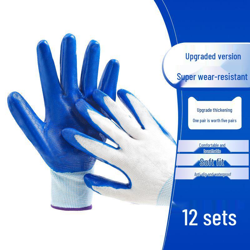 Non-Slip Waterproof Nitrile Latex Work Gloves for Industrial Protection One Size