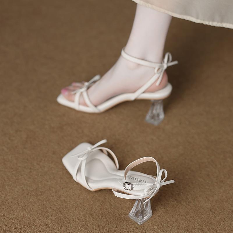 322-3 Sheepskin Version with Sandals Women's Shoes 2025 Summer New Silver Crystal Shoes High Heels