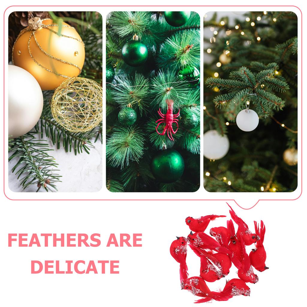 12 Pcs Artificial Bird Ornaments Cardinal Figurine Red with Metal Clip Christmas