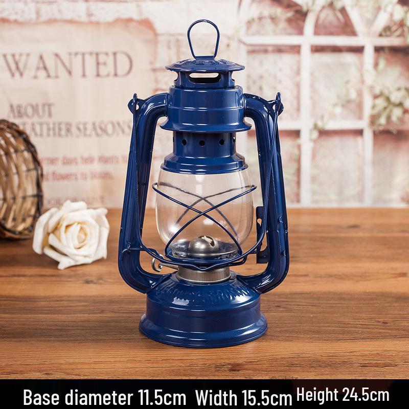 Nostalgic Retro Wrought Iron Kerosene Glass Hurricane Lantern - Outdoor Camping Decor Prop