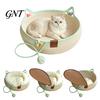 Cotton Rope Pet Basket Handwoven Cat Bed, Scratchable Indoor Sleeping Basket, Breathable Nest with Handles Round House for Cats Kittens And