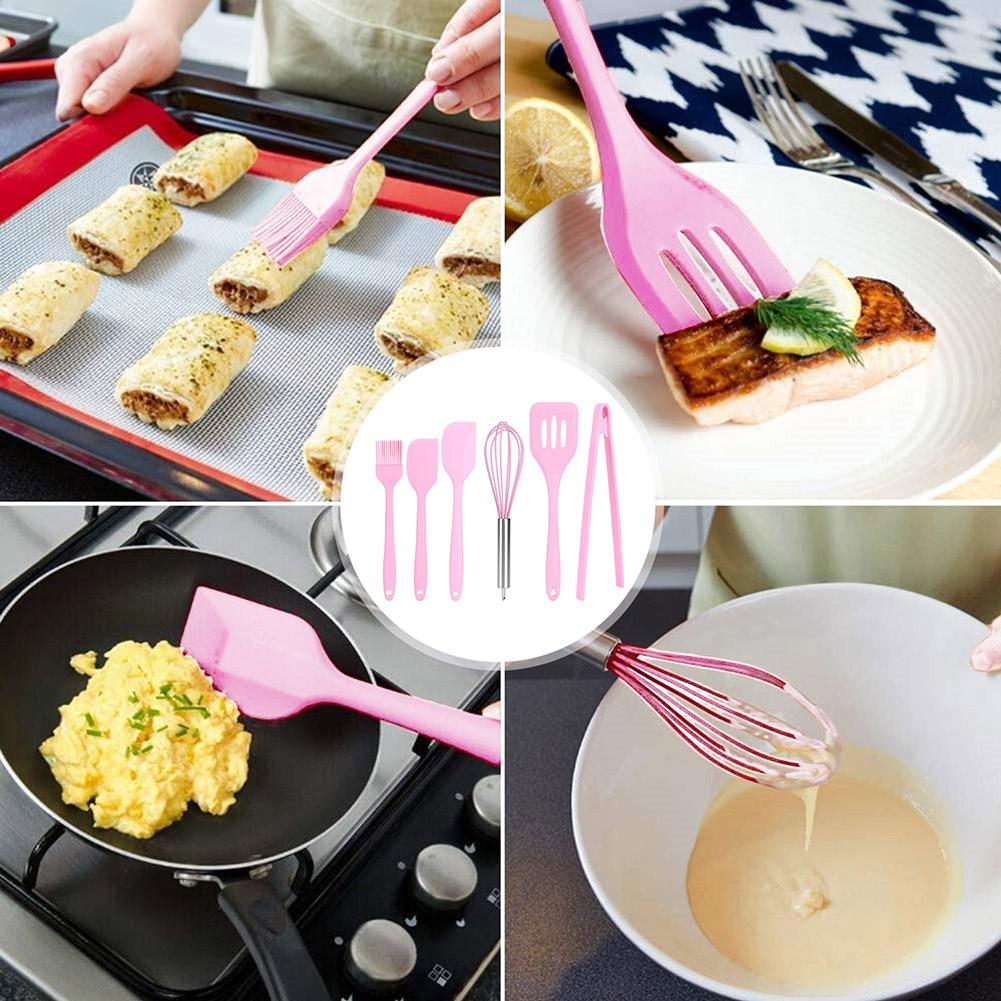 6Pcs/Set Silicone Cooking Utensil Scraper Eggs Beater Spatula Oil Brush Food Clip Kitchen Tool