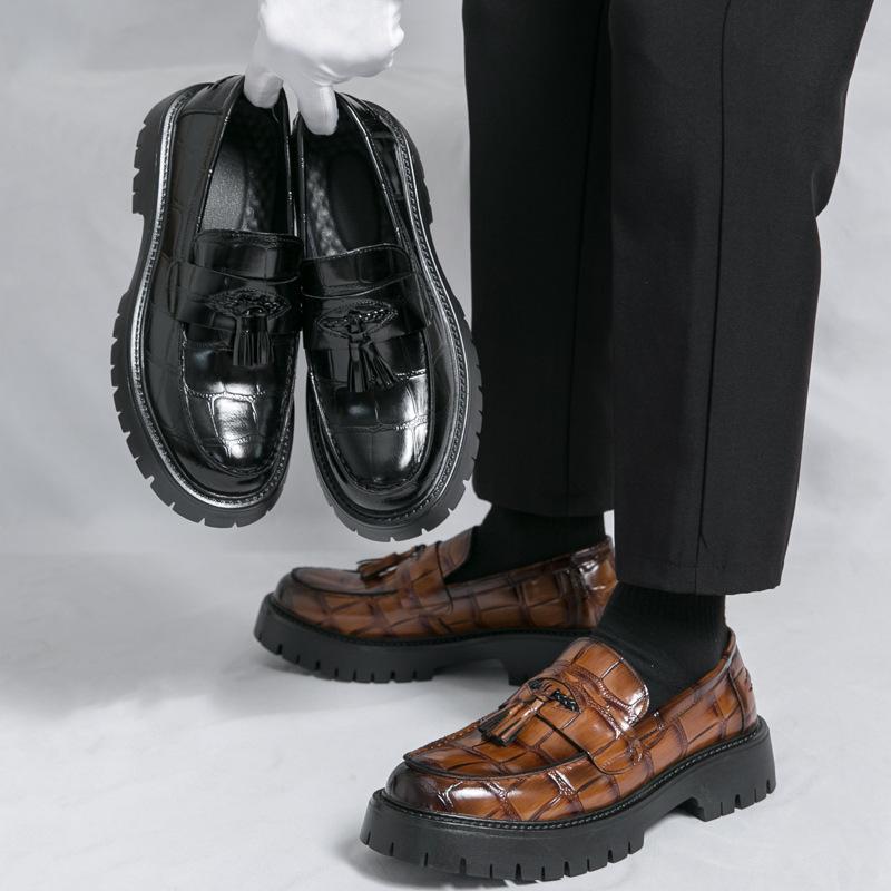 Thick-soled Fringed Loafers Men's Spring and Autumn Men's Leather Shoes British Heightening Trend Small Leather Shoes Overfitting Casual Shoes