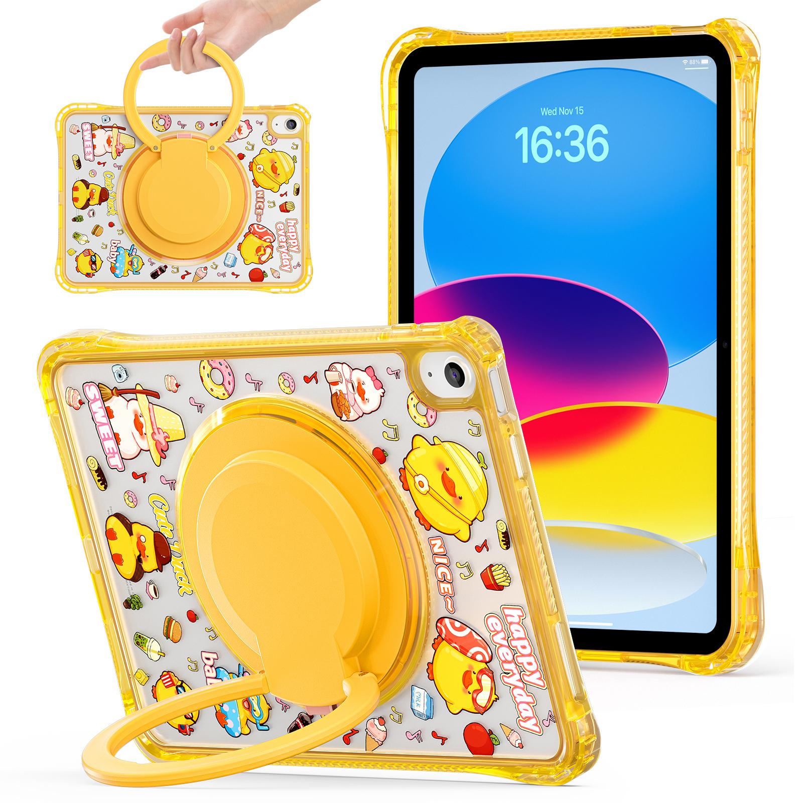 

For iPad (2025)/iPad 10.9 (2022) Case Hand Grip Kickstand Pattern PC+TPU+Acrylic Tablet Cover Yellow