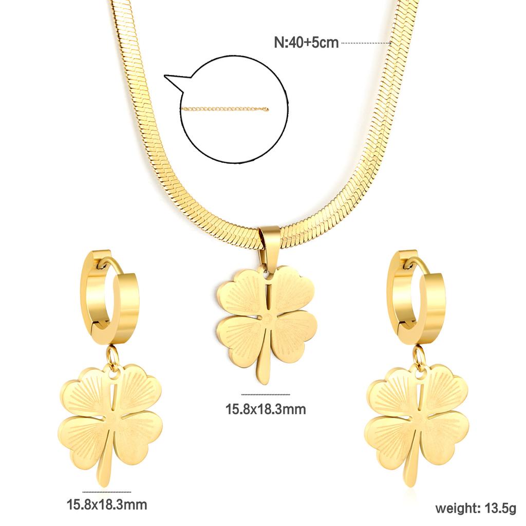 Luxury Fashion Clover Earrings And Necklace Jewelry Set Elegant Earring Gift Box