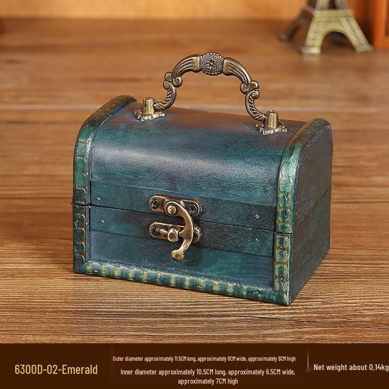 Vintage Wooden Jewelry Storage Box with Lock - Ideal for Earrings, Necklaces, Gifts, and Photography Props.