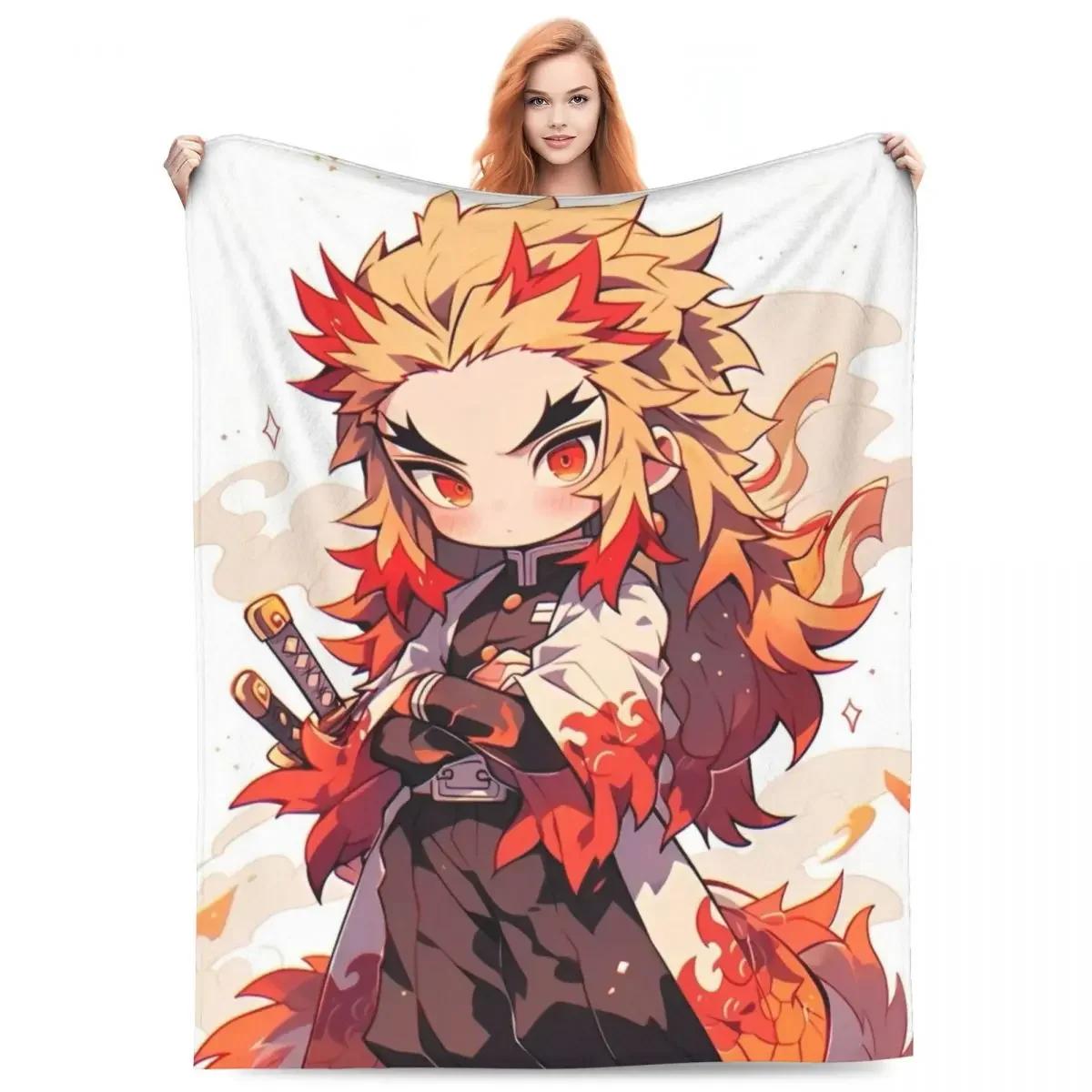 

Пламя Хашира Ренгоку Одеяло Аниме Клинок Рассекающий Демонов Шерстяное Забавное Дышащее Плед для Дома Ресторана Осень/Зима 30x40in