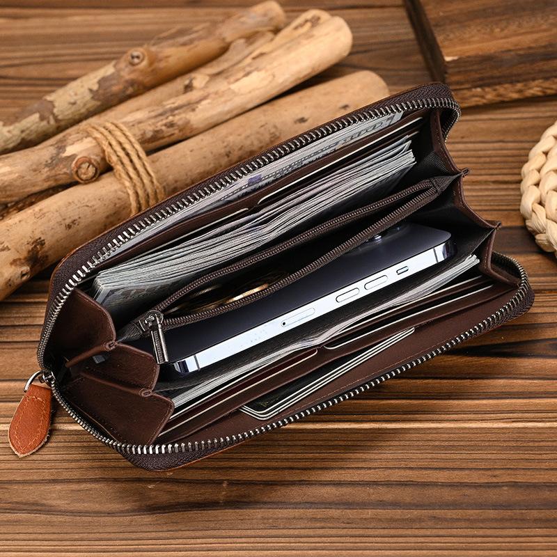 Tree Paste Bark Retro Men'S Long Wallet Hand-Polished Multi-Card Clutch Bag Casual Leather Mobile Phone Bag